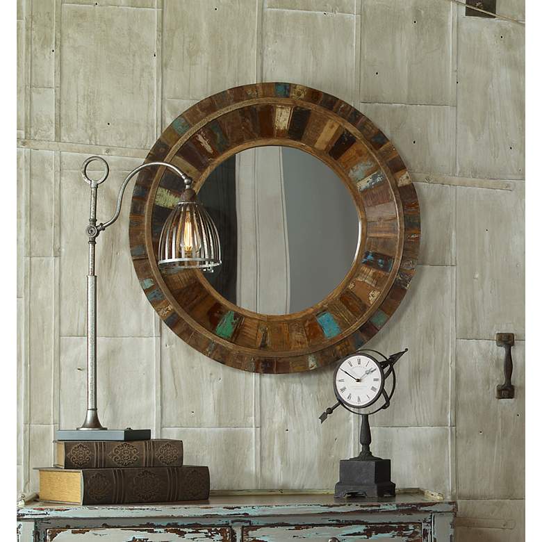 Image 4 Uttermost Jeremiah 32" Round Reclaimed Wood Wall Mirror more views