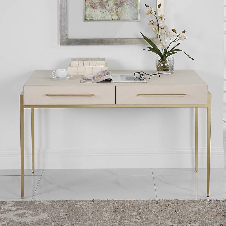 Image 2 Uttermost Jewel 48" Wide White and Gold Leaf 2-Drawer Desk