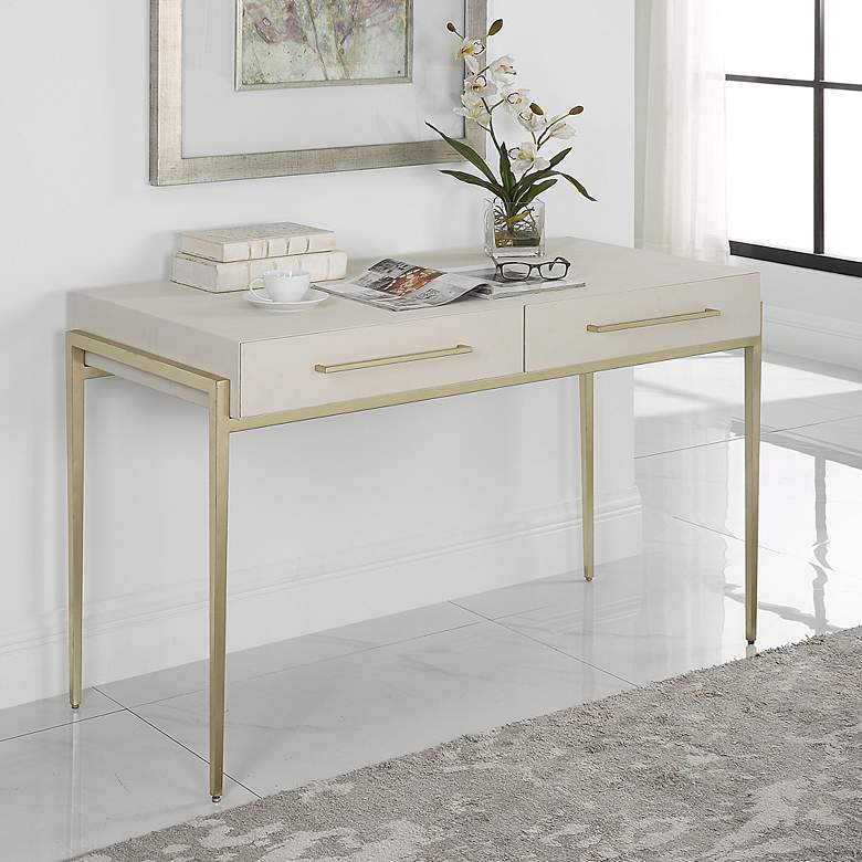 Image 4 Uttermost Jewel 48" Wide White and Gold Leaf 2-Drawer Desk more views