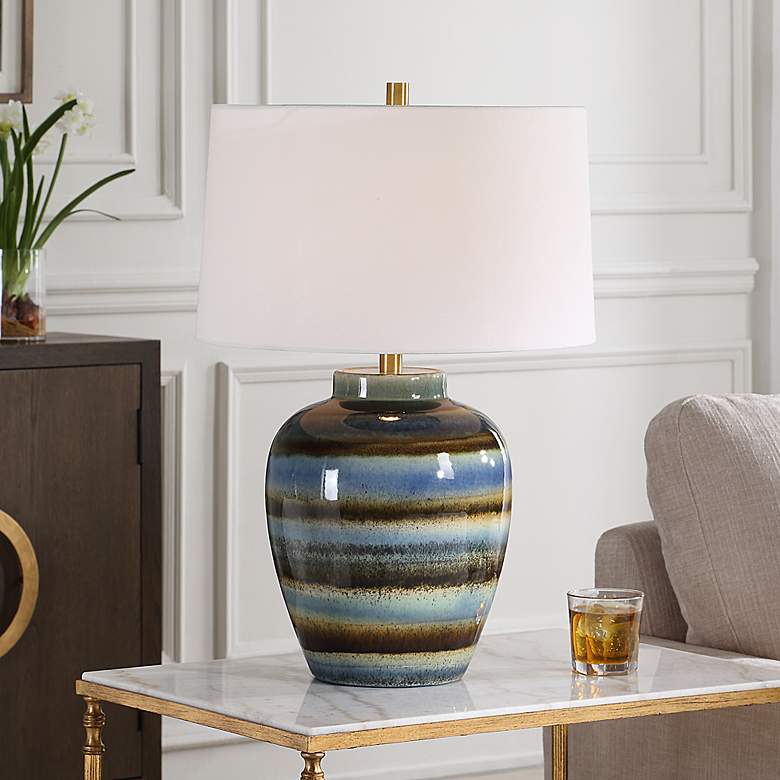 Image 1 Uttermost Judarn 25 1/2" High Blue and Rust Ceramic Table Lamp