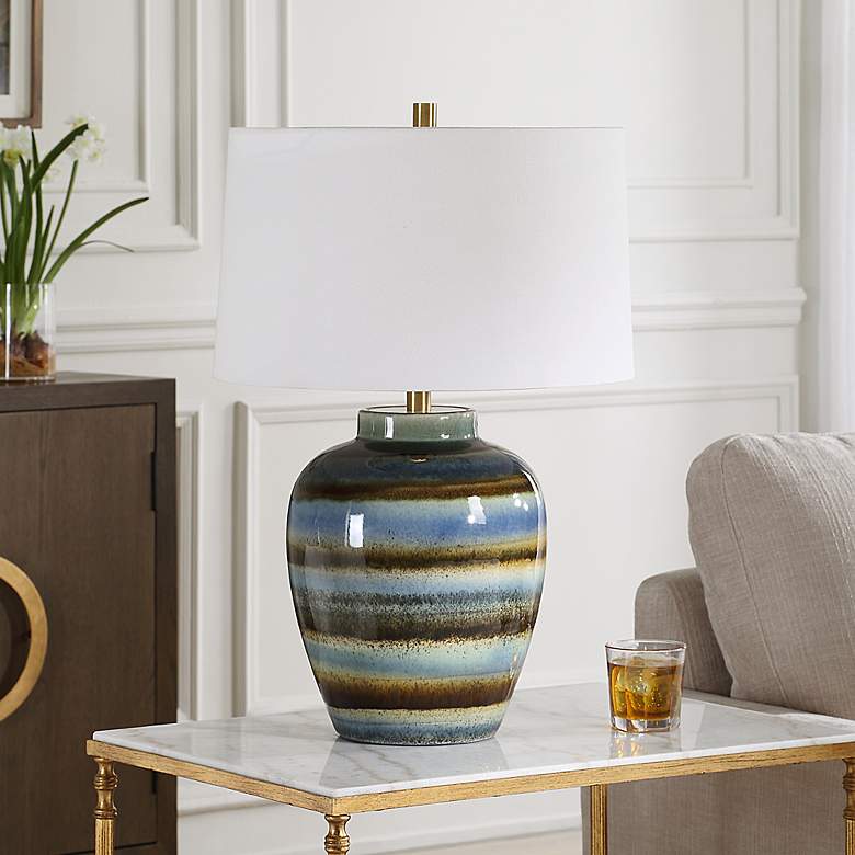 Image 3 Uttermost Judarn 25 1/2" High Blue and Rust Ceramic Table Lamp more views