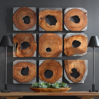 Uttermost Jungle Wood Paneled 9-Piece Wall Art