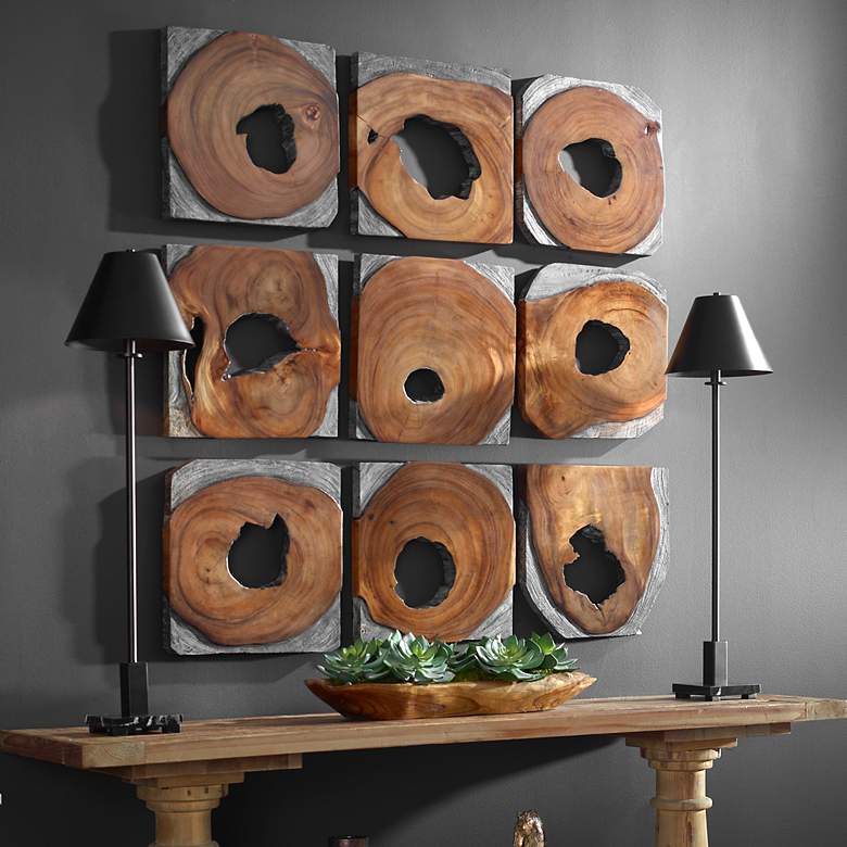 Image 3 Uttermost Jungle Wood Paneled 9-Piece Wall Art more views