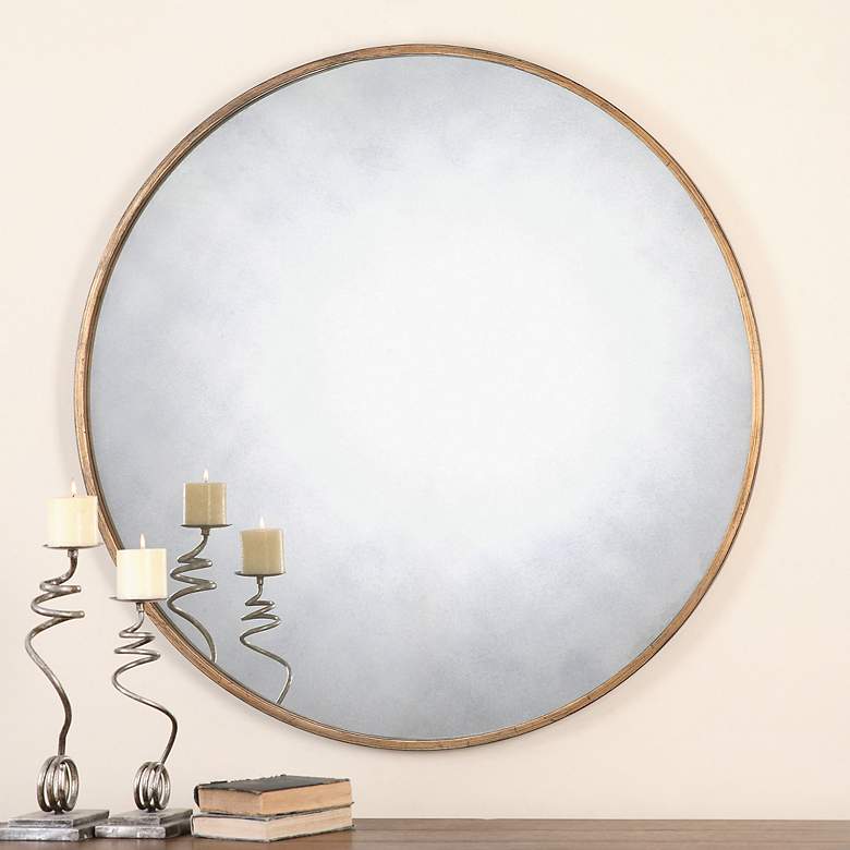 Image 1 Uttermost Junius 43" Antique Gold Leaf Round Oversized Wall Mirror