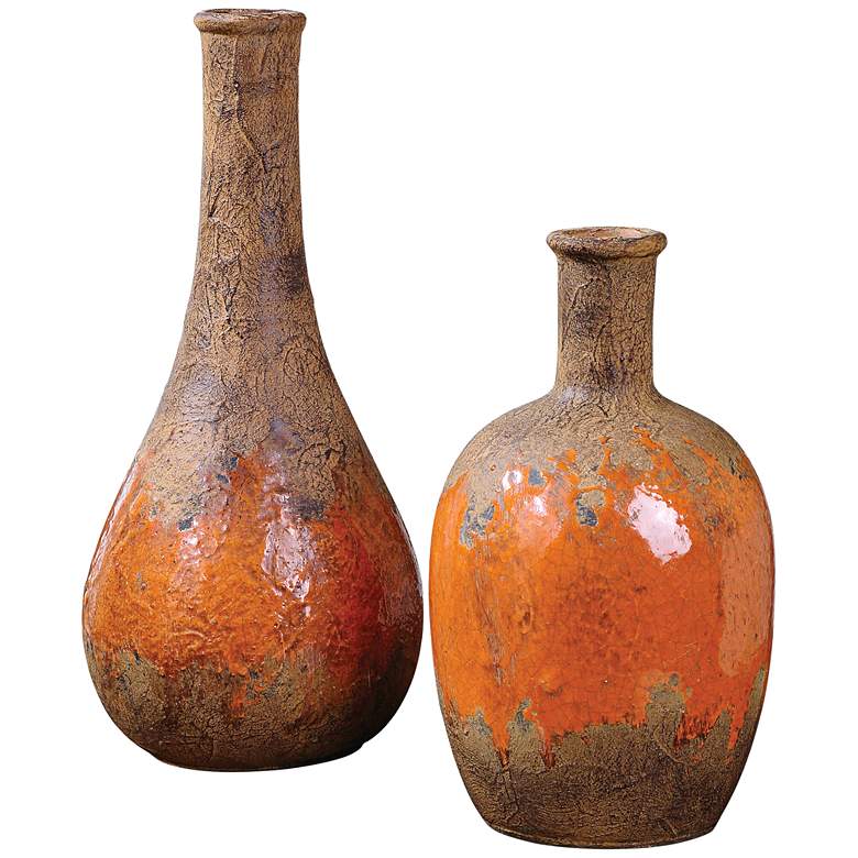 Image 1 Uttermost Kadam Rust 2-Piece Orange Ceramic Vase Set