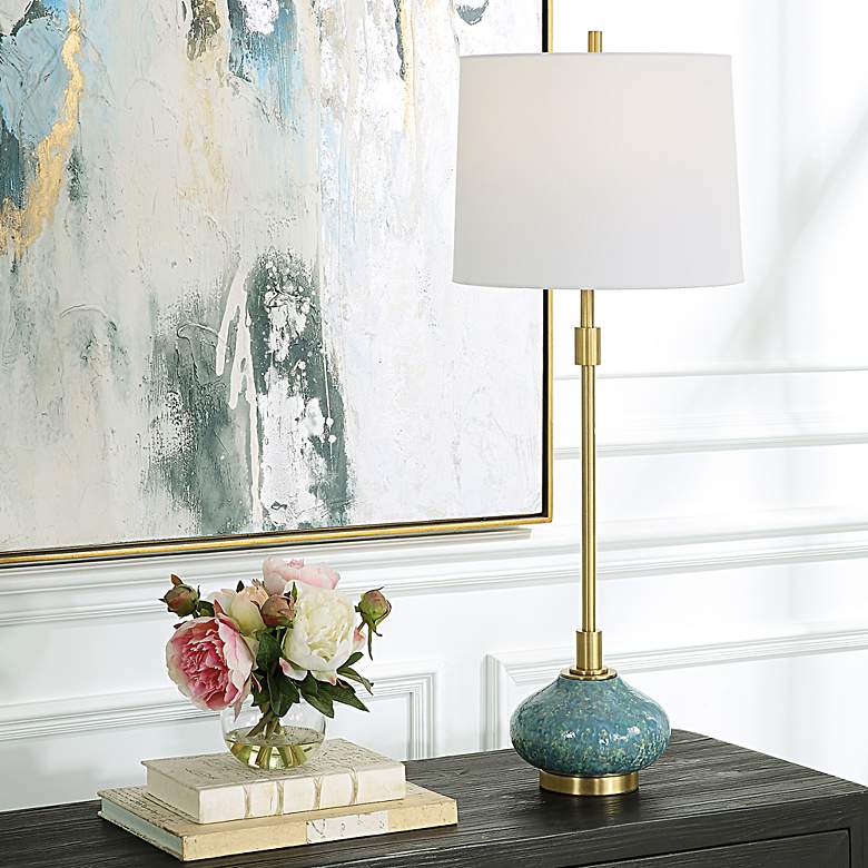 Image 2 Uttermost Kaimana 34" High Aged Blue Drip Glaze Ceramic Table Lamp
