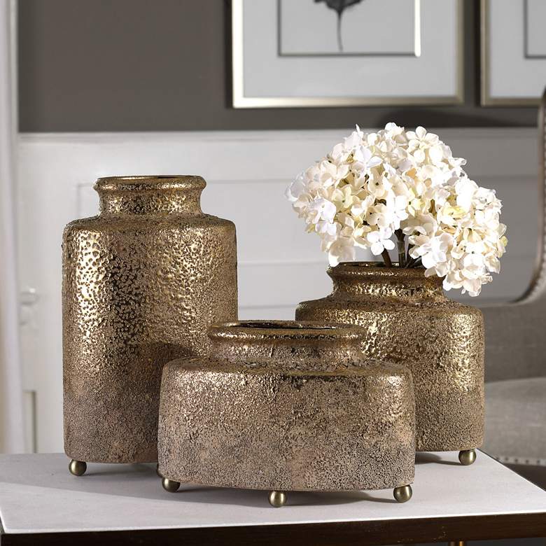 Image 1 Uttermost Kallie Metallic Golden Decorative Vases Set of 3