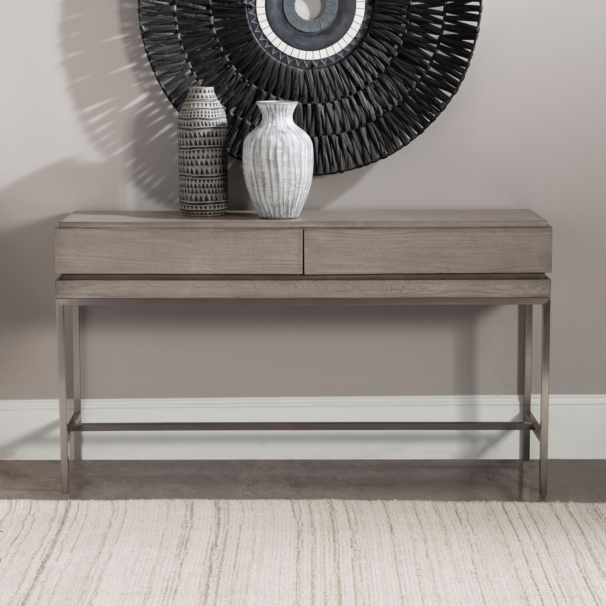 Image 7 Uttermost Kamala 54"W Mushroom Gray 2-Drawer Console Table more views