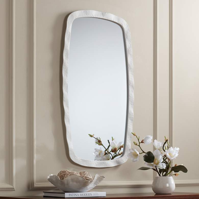 Image 1 Uttermost Karina 22 1/4" x 38" Textured White Rounded Wall Mirror