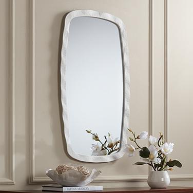 Uttermost Karina 22 1/4" x 38" Textured White Rounded Wall Mirror