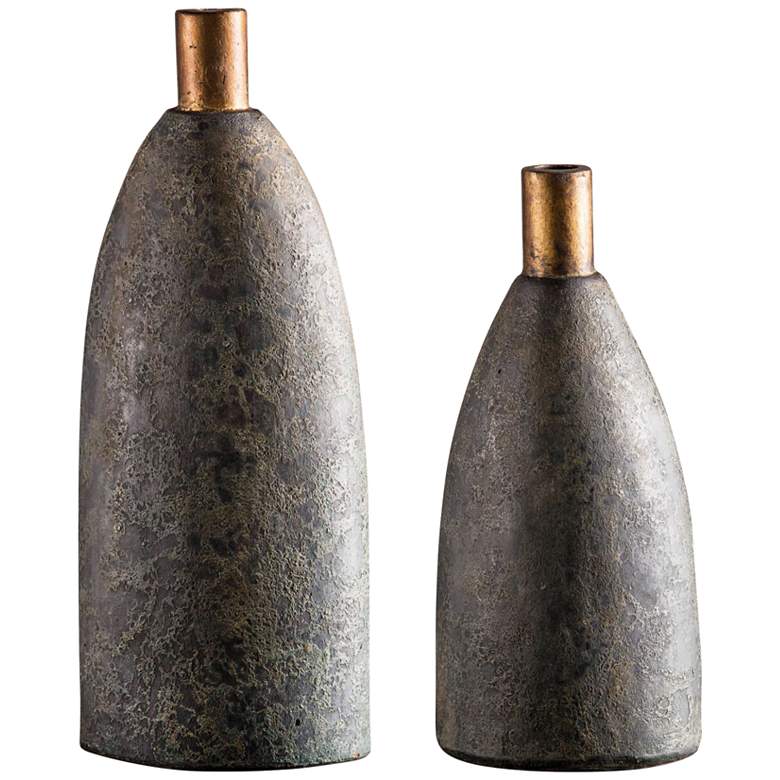 Image 1 Uttermost Kasen Textured Charcoal 2-Piece Vase Set