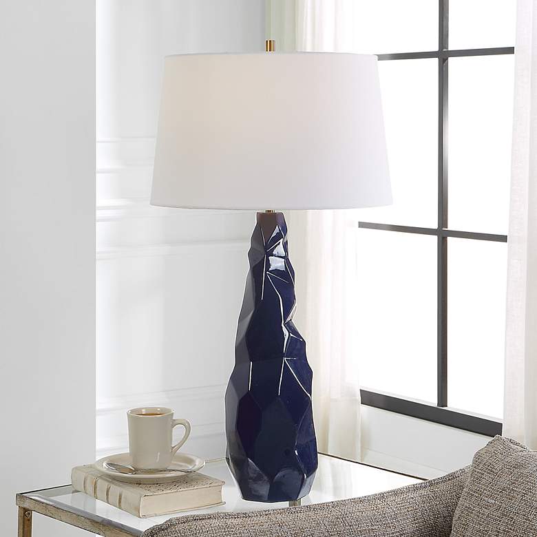 Image 1 Uttermost Kavos 31" Navy Blue Gloss Glaze Ceramic Table Lamp