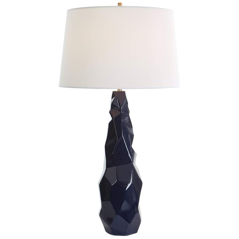 Image 1 Uttermost Kavos Navy Blue Gloss Glaze Ceramic Table Lamp