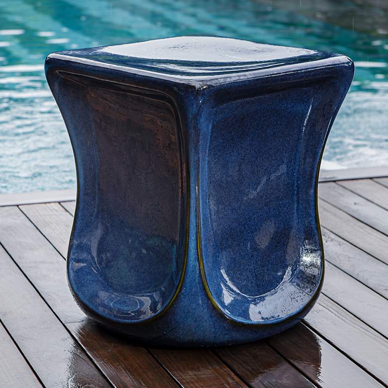 Image 1 Uttermost Kaz 18 1/4" H x 15" W Deep Blue Outdoor Garden Stool