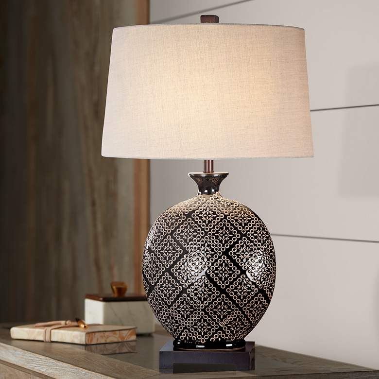 Image 1 Uttermost Kelda Gloss Black Tribal Ceramic Jug Table Lamp