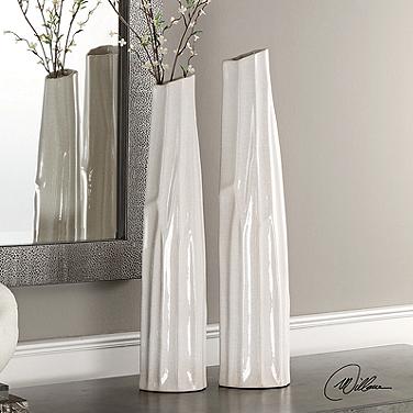 Uttermost Kenley 25"H Crackled White Ceramic Vases Set of 2