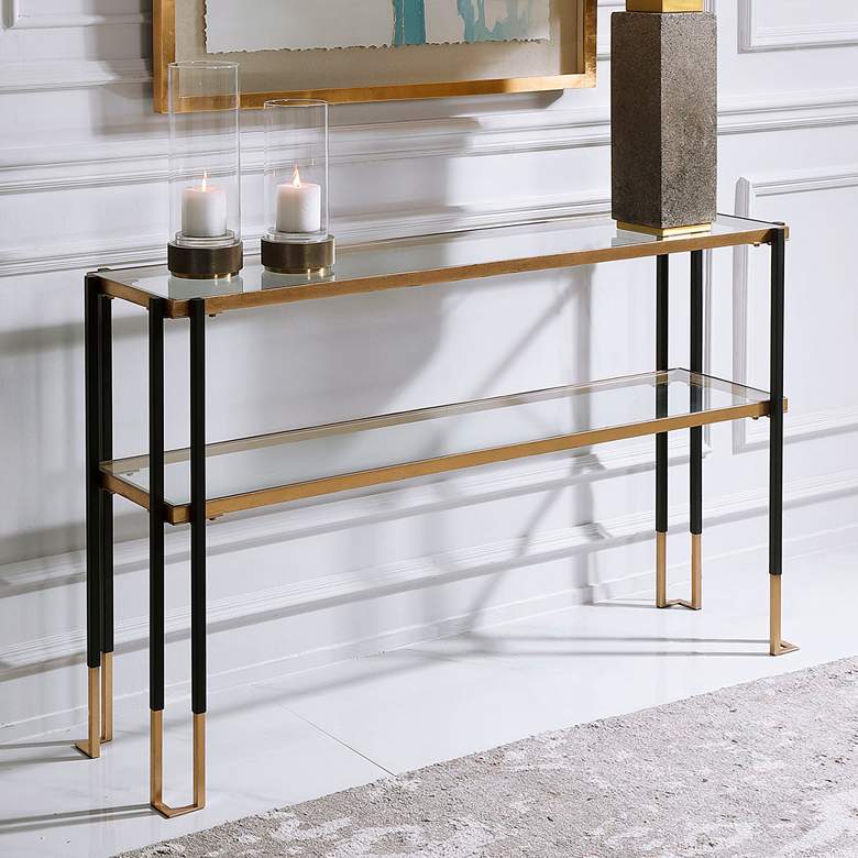 Image 1 Uttermost Kentmore 53 1/2" Wide Matte Black and Gold Console Table