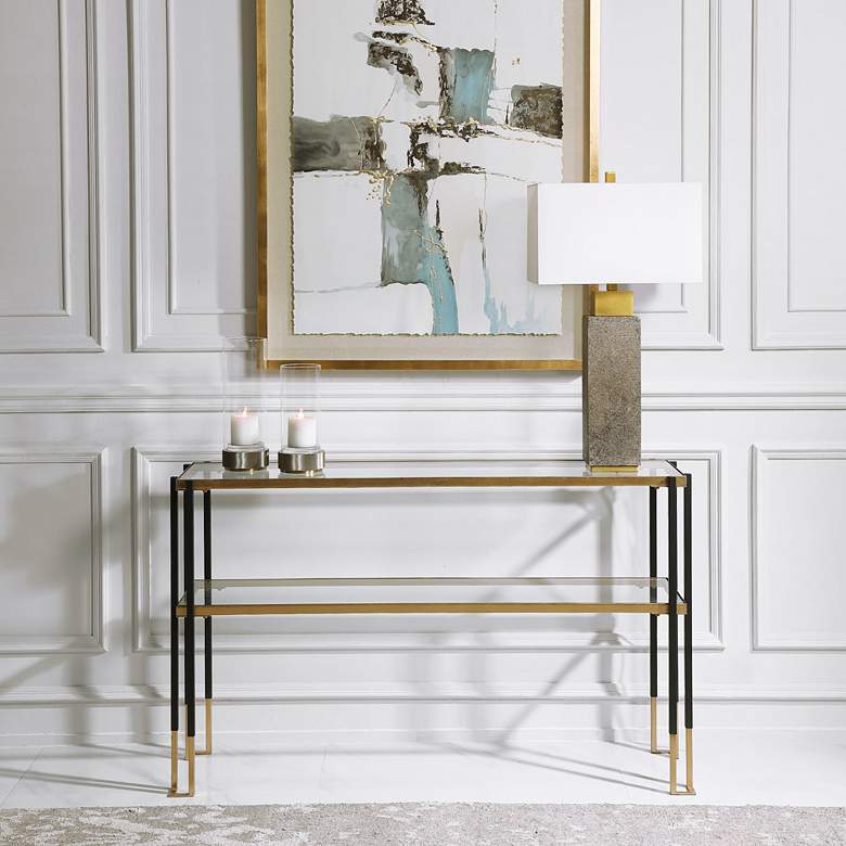 Image 6 Uttermost Kentmore 53 1/2" Wide Matte Black and Gold Console Table more views