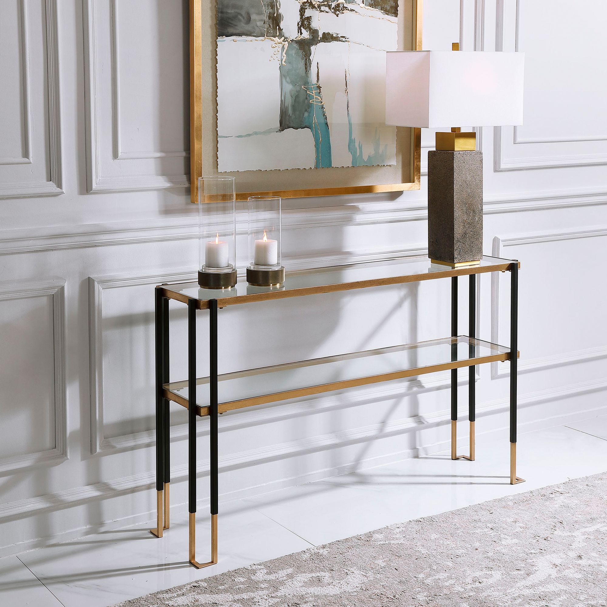 Image 7 Uttermost Kentmore 53 1/2" Wide Matte Black and Gold Console Table more views