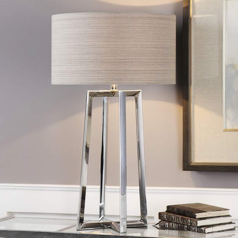 Image 1 Uttermost Keokee 31 3/4" Modern Polished Stainless Steel Table Lamp