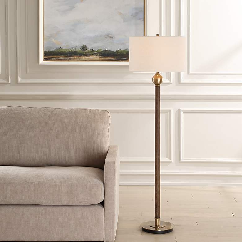 Image 1 Uttermost Keros 62" High Dark Oak Wood Floor Lamp