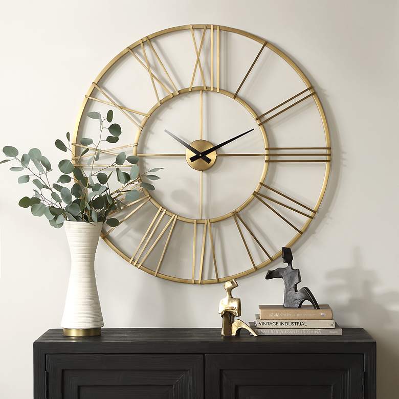 Image 2 Uttermost Keyann Brushed Brass 36" Round Wall Clock