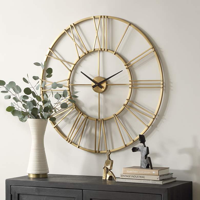 Image 4 Uttermost Keyann Brushed Brass 36" Round Wall Clock more views