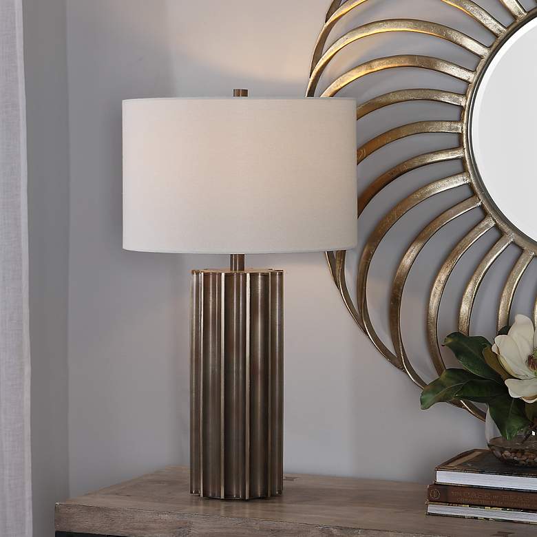 Image 1 Uttermost Khalio Aged Gunmetal Fluted Table Lamp