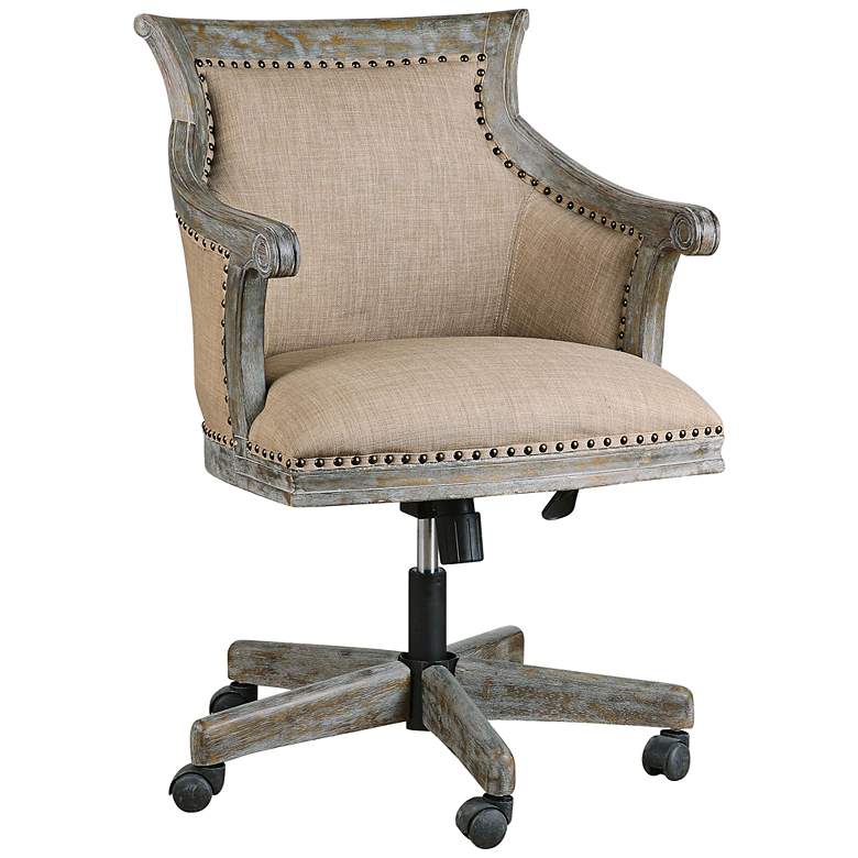 Image 1 Uttermost Kimalina Silver Leaf Linen Swivel Office Chair