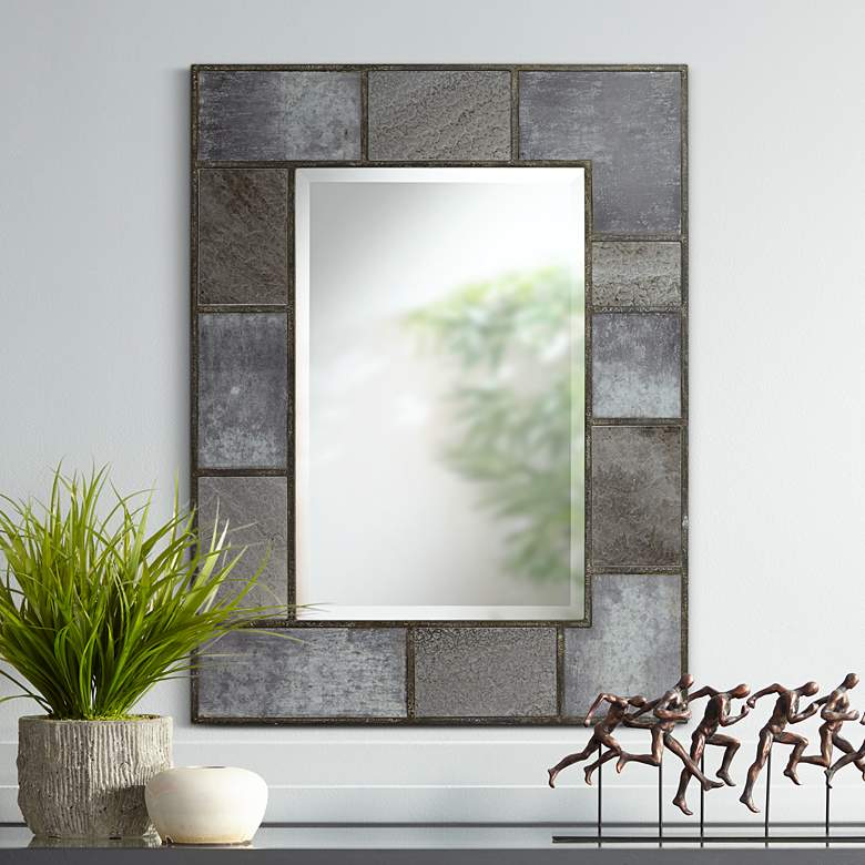 Image 1 Uttermost Kira 30 inchx39 3/4 inch Glass &amp; Metal Veneer Wall Mirror