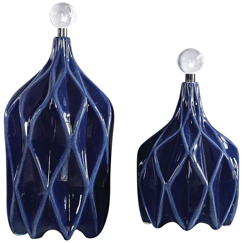 Image 2 Uttermost Klara Glossy Cobalt Blue Ceramic Bottles Set of 2