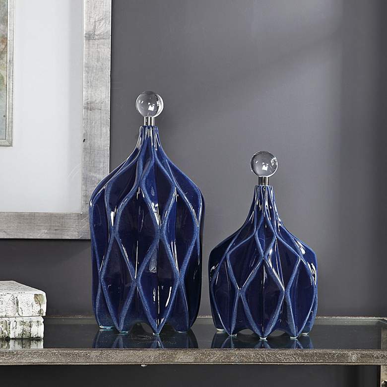 Image 1 Uttermost Klara Glossy Cobalt Blue Ceramic Bottles Set of 2