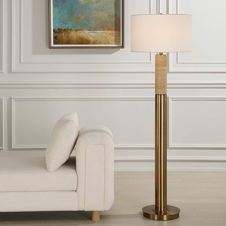 Image 1 Uttermost Knox 66" Modern Travertine Floor Lamp