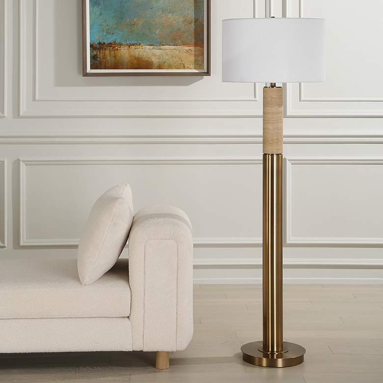 Image 3 Uttermost Knox 66" Modern Travertine Floor Lamp more views