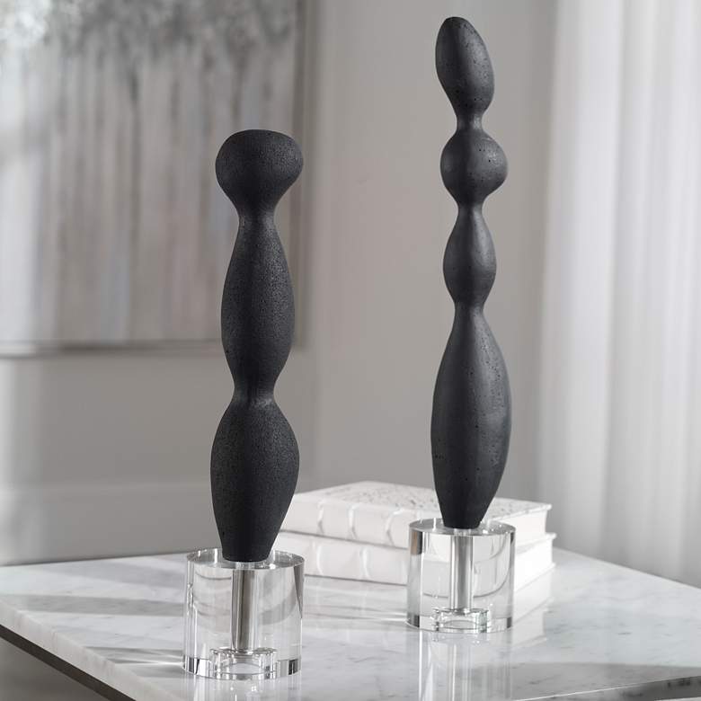 Uttermost Koa Black Marble Abstract Sculptures Set of 2
