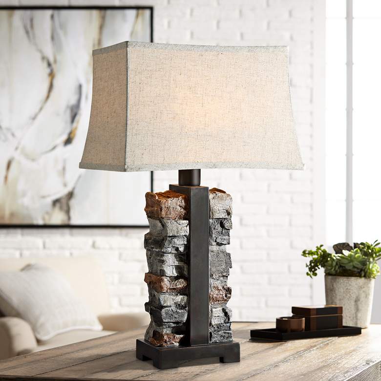 Image 1 Uttermost Kodiak Stacked Stone Concrete Outdoor Table Lamp