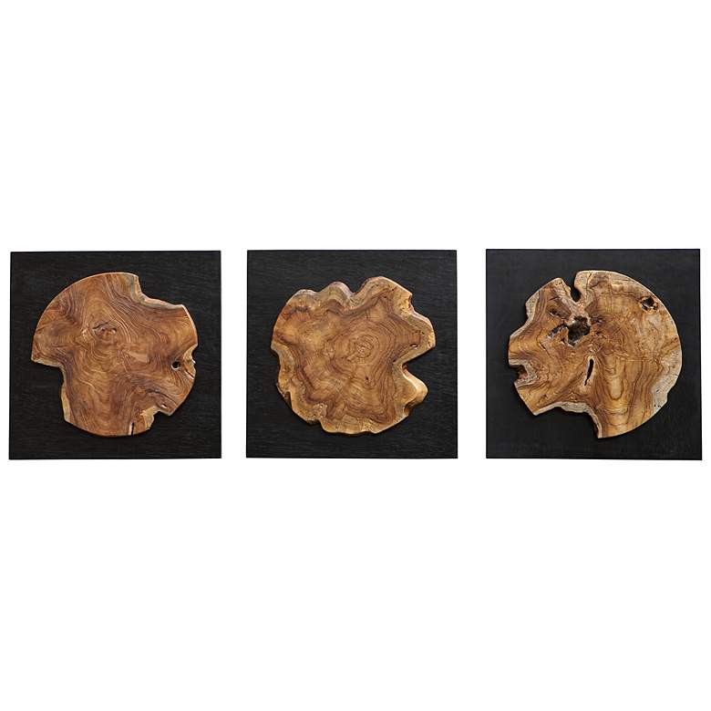 Image 2 Uttermost Kolini 20" Square 3-Piece Teak Wood Wall Decor Set