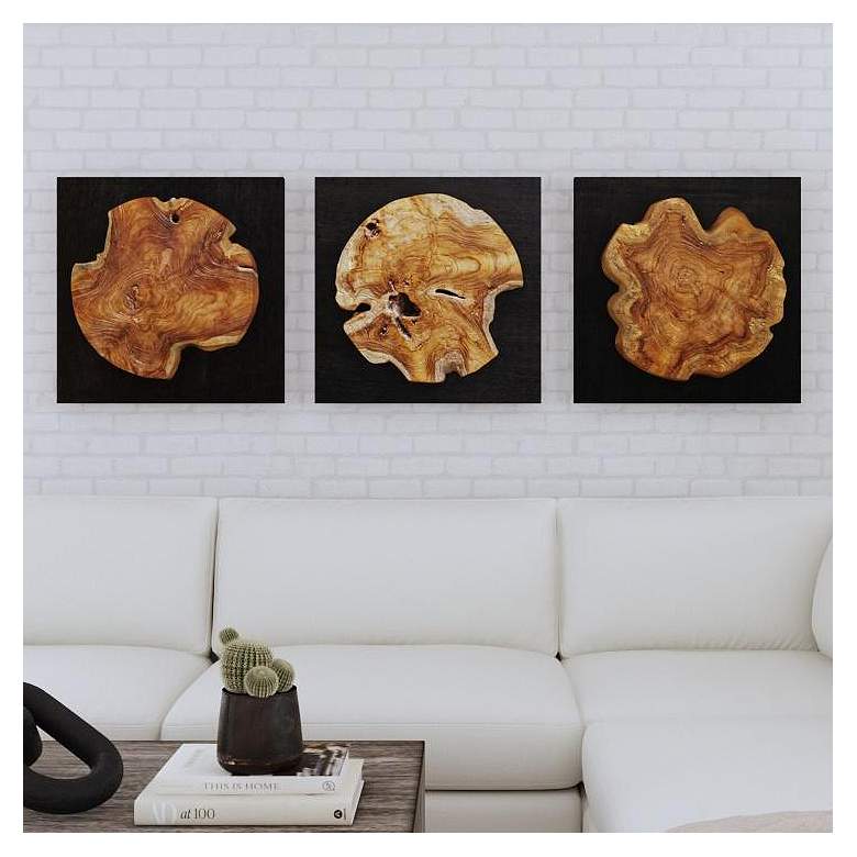 Image 1 Uttermost Kolini 20" Square 3-Piece Teak Wood Wall Decor Set
