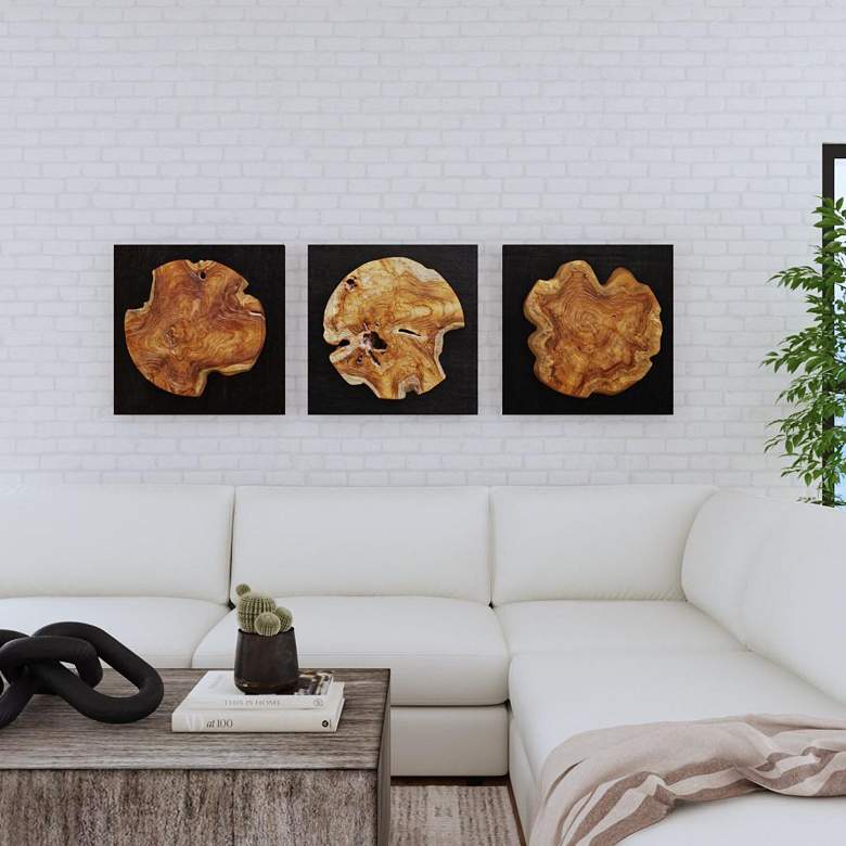 Image 3 Uttermost Kolini 20" Square 3-Piece Teak Wood Wall Decor Set more views
