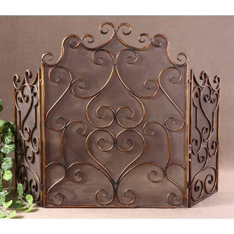 Image 1 Uttermost Kora 35 1/4 inchH Gold Leaf Maple Fireplace Screen