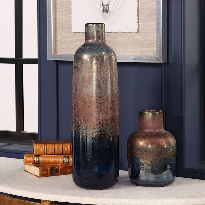 Image 1 Uttermost Korbin Blue and Bronze Decorative Vases Set of 2