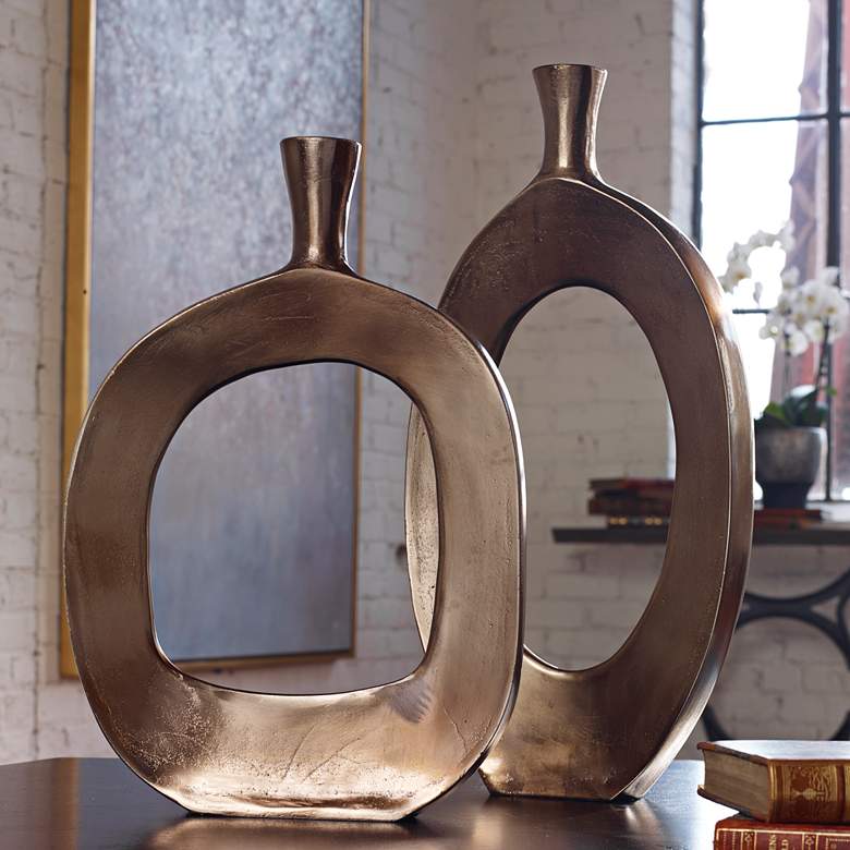 Image 1 Uttermost Kyler 22 inch High Bronze Aluminum Vases Set of 2