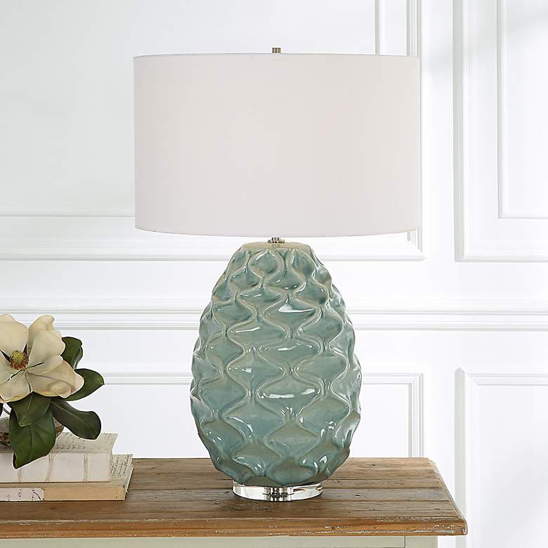 Image 2 Uttermost Laced Up Sea Foam Gloss Glaze Ceramic Table Lamp