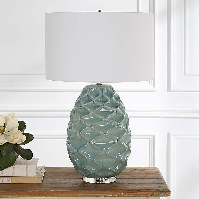 Image 4 Uttermost Laced Up Sea Foam Gloss Glaze Ceramic Table Lamp more views