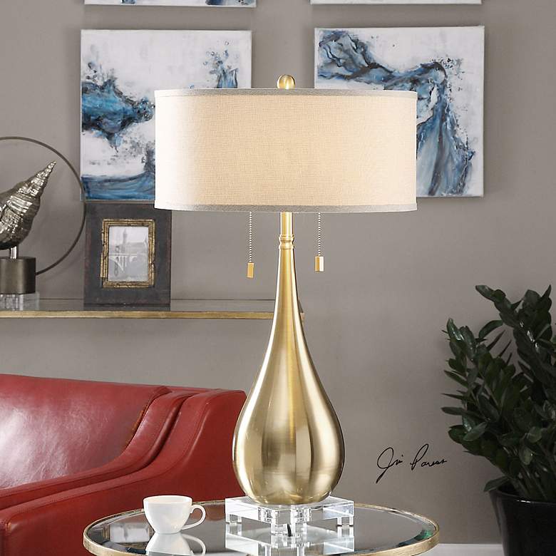 Image 1 Uttermost Lagrima 31" Plated Brushed Brass Metal Teardrop Table Lamp