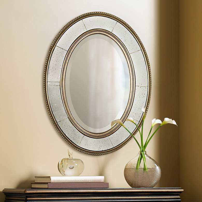 Image 1 Uttermost Lara Oval Antique Silver 33 inch High Wall Mirror