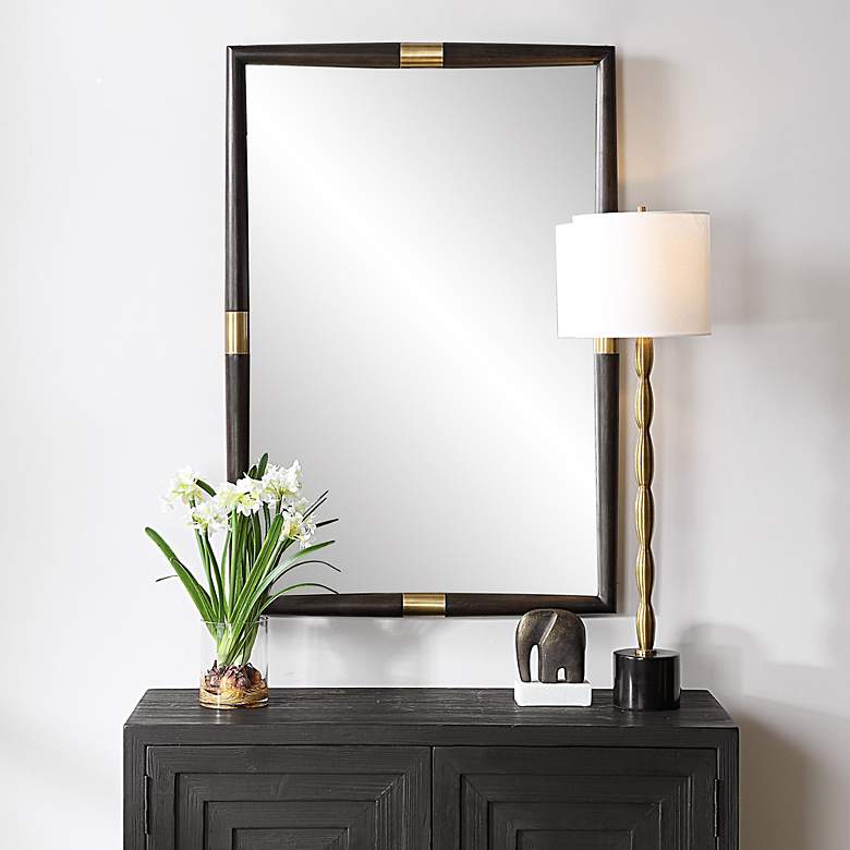 Image 1 Uttermost Larkin Black and Brass 29 3/4" x 43 1/2 Wall Mirror