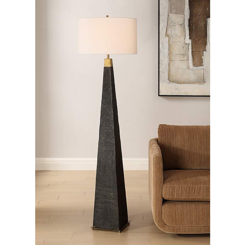 Image 1 Uttermost Lathey Tapered Burned Wood Buffet Floor Lamp