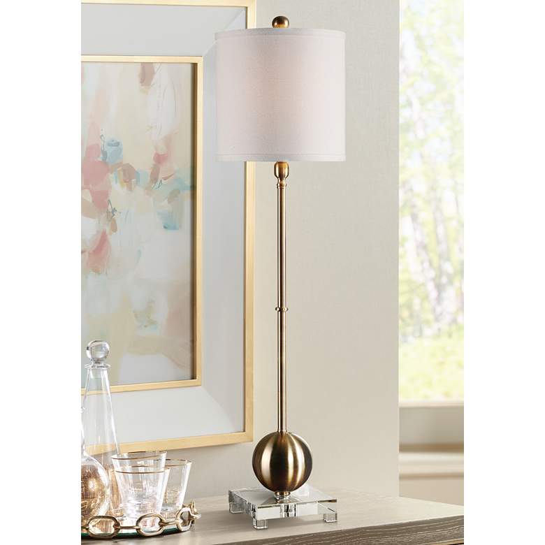 Image 1 Uttermost Laton 35" High Brass and Crystal Tall Buffet Table Lamp