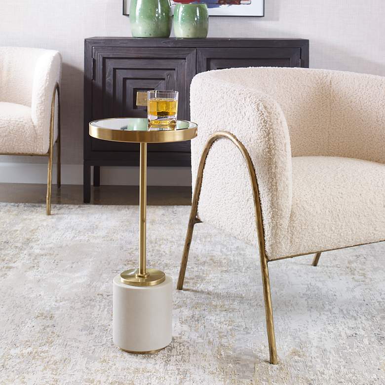 Image 1 Uttermost Laurier 12"W White Brushed Brass Round Drink Table